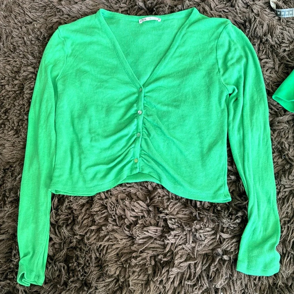 Zara 2 piece green knit cardigan sweater set size medium - Picture 11 of 16